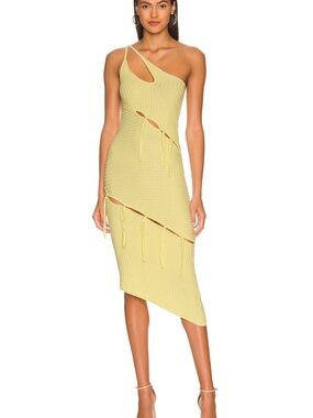 NBD Lemon Asymmetrical One-Shoulder Cutout Midi Dress